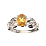 APP: 0.6k Fine Jewelry 0.86CT Oval Cut Citrine Quartz And Platinum Over Sterling Silver Ring