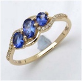 *Fine Jewelry 14K Gold, 1.74CT Tanzanite Oval And White Round Diamond Ring (Q-R19228TANWD-14KY)