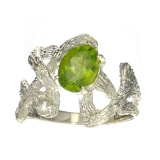 APP: 0.6k Fine Jewelry Designer Sebastian, 1.45CT Oval Cut Green Peridot And Sterling Silver Ring