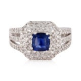 APP: 5.3k *1.00ct Blue Sapphire and 0.93ctw Diamond 14KT White Gold Ring (Vault_R7_23733)