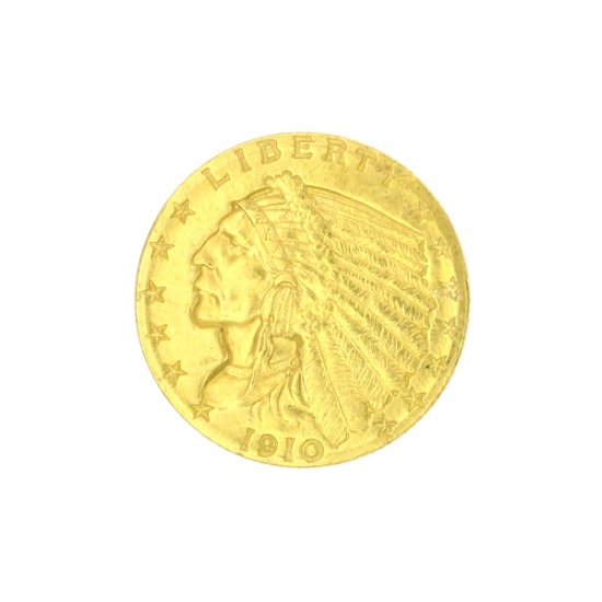 Extremely Rare 1910 $2.50 U.S. Indian Head Gold Coin