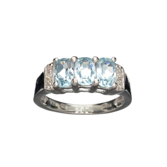 APP: 0.3k Fine Jewelry 1.84CT Blue Topaz And White Sapphire Sterling Silver Ring