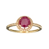 Designer Sebastian 14 KT Gold, 1.25CT Round Cut Ruby and 0.09CT Round Brilliant Cut Diamond Ring