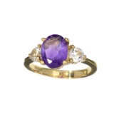 APP: 0.9k Fine Jewelry Designer Sebastian 14 KT Gold, 2.26CT Purple Amethyst And White Sapphire Ring