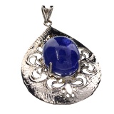 APP: 8.4k 14 KT White Gold 23.62CT Oval Cut Cabochon Tanzanite Pendant