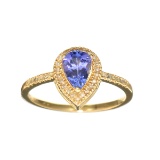 Designer Sebastian 14 KT Gold 0.72CT Pear Cut Tanzanite and 0.10CT Round Brilliant Cut Diamond Ring