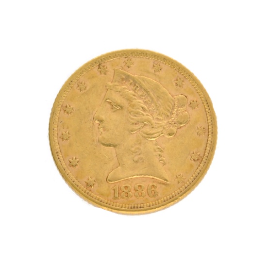 Extremely Rare 1886 $5 U.S. Liberty Head Gold Coin