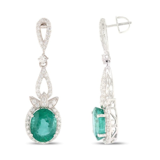 APP: 49.6k *8.60ctw Emerald and 1.57ctw Diamond Platinum Earrings (Vault_R7_22191)