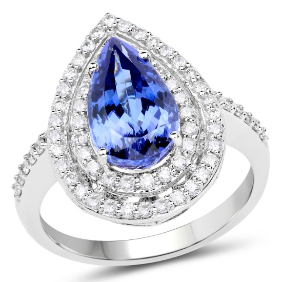 *14 kt. White Gold, 3.32CT Pear Cut Tanzanite And Diamond Ring (Q QR20943TANWD-14KW-7)