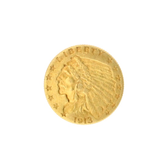 Extremely Rare 1913 $2.50 U.S. Indian Head Gold Coin