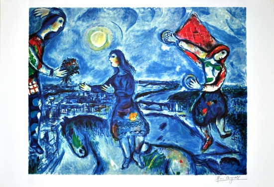 MARC CHAGALL (After) Lovers Over Paris Lithograph, 371 of 500