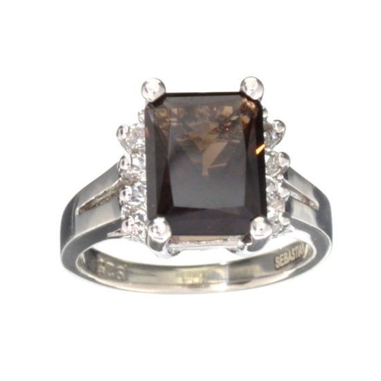 APP: 0.6k Fine Jewelry Designer Sebastian, 3.83CT Smoky Quartz And White Topaz Sterling Silver Ring