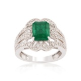APP: 6.8k *1.99ct Emerald and 0.34ctw Diamond 18K White Gold Ring (Vault_R7_23551)