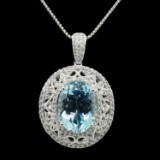 APP: 5k *Platinum 30.97ct Blue Topaz and 4.28ctw Colorless Sapphire Silver Pendant/Necklace (Vault_R