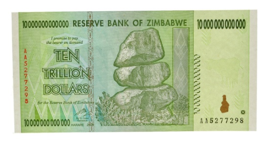 10 Trillion Dollar Zimbabwe Note