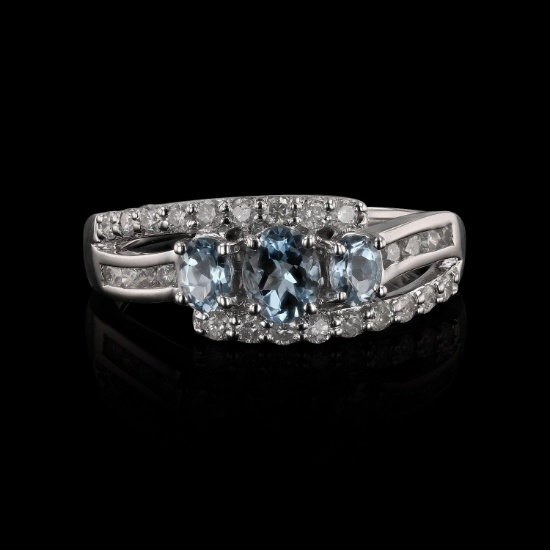 *0.57ctw Aquamarine and 0.39ctw Diamond 14K White Gold Ring (Vault_R7_23610)