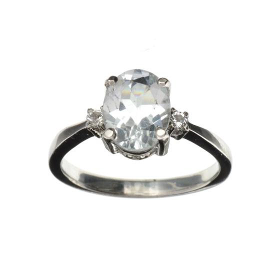 APP: 0.9k Fine Jewelry 1.50CT Aquamarine And Colorless Topaz Platinum Over Sterling Silver Ring