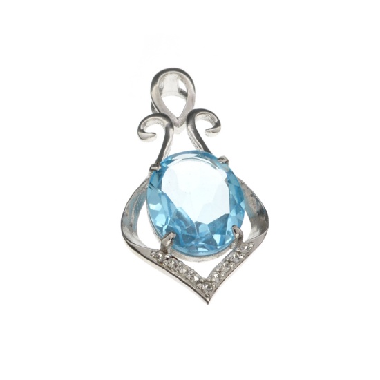 APP: 0.4k Fine Jewelry 5.20CT Blue Topaz And White Sapphire Sterling Silver Pendant