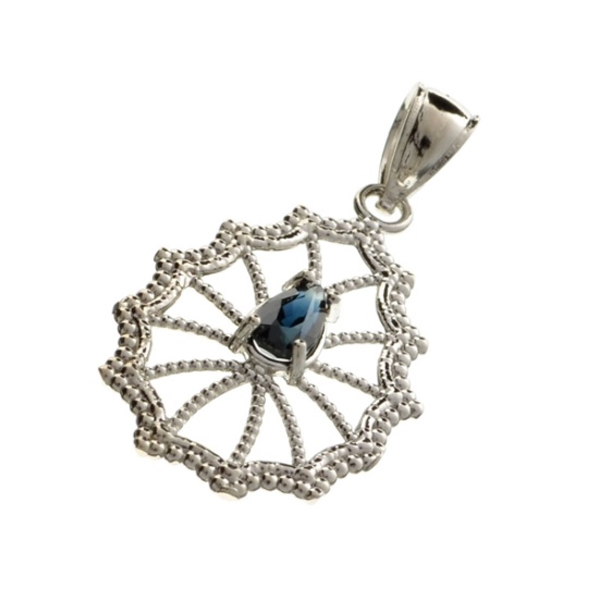 APP: 0.9k 0.25CT Pear Cut Blue Sapphire And Platinum Over Sterling Silver Pendant