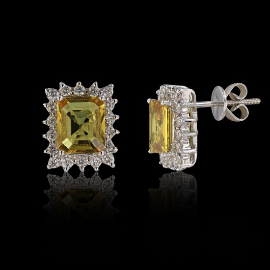 APP: 11.3k *3.77ctw Yellow Sapphire and 0.61ctw Diamond Platinum Earrings (Vault_R7_14999)