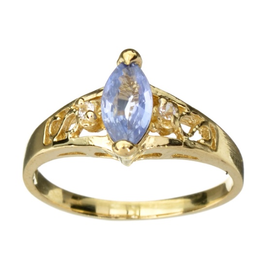 APP: 1k 14 kt. Gold, 0.60CT Marquise Cut Blue & White Sapphire Ring
