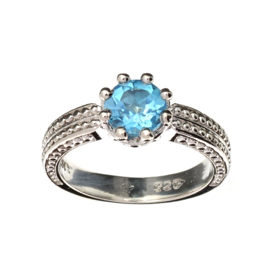 APP: 0.7k Fine Jewelry 1.40CT Round Cut Blue Topaz And Platinum Over Sterling Silver Ring
