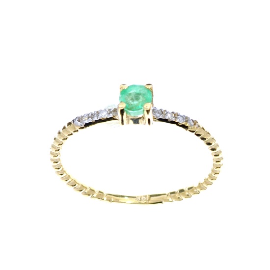 APP: 0.6k Fine Jewelry 14 KT Gold, 0.21CT Round Cut Green Emerald And Diamond Ring