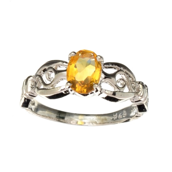 APP: 0.6k Fine Jewelry 0.86CT Oval Cut Citrinie Quartz And Platinum Over Sterling Silver Ring