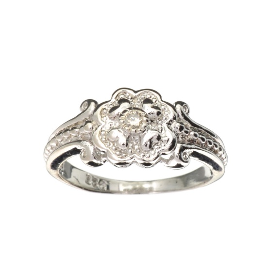 APP: 0.6k Fine Jewelry 0.03CT Round Cut Diamond And Platinum Over Sterling Silver Ring