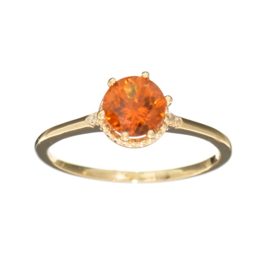 Designer Sebastian 14 KT Gold 0.84CT Round Cut Citrine and 0.01CT Round Brilliant Cut Diamond Ring