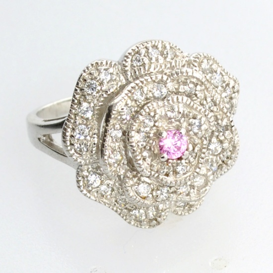 Platinum Overlay Sterling Silver French Cubic Zirconium Ring