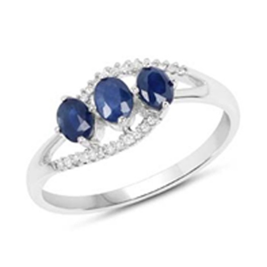 *Fine Jewelry 14K White Gold, 2.03CT Blue Sapphire And White Diamond Ring (Q-R20602BSAPHWD-14KW)