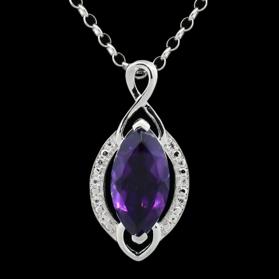 APP: 0.6k *Silver 4.76ct Amethyst and 0.15ctw White Topaz Silver Pendant/Necklace (Vault_R8_15144)