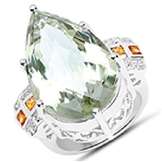 APP: 2.1k 32.50CT Praisiolite, Citrine & White Topaz 925 Sterling Silver Ring