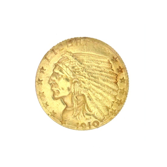 Extremely Rare 1910 $2.50 U.S. Indian Head Gold Coin