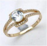 *Fine Jewelry 14K Gold, 1.96CT Aquamarine Round And White Round Diamond Ring (Q-R19298AQWD-14KY)