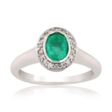 APP: 2.2k *0.85ct Emerald and 0.16ctw Diamond 14K White Gold Ring (Vault_R7_23712)