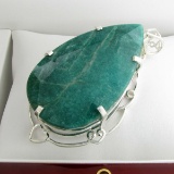 APP: 16.5k Fine Jewelry Designer Sebastian 407.66CT Pear Cut Emerald and Sterling Silver Pendant