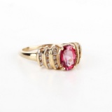 *Fine Jewelry 14 KT Gold, 0.20CT Diamond Pink Stone Ring (FJ F327)