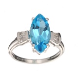 APP: 0.5k Fine Jewelry 3.20CT Marquise Cut Blue And  White Topaz Sterling Silver Ring