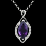 APP: 0.6k *Silver 4.76ct Amethyst and 0.15ctw White Topaz Silver Pendant/Necklace (Vault_R8_15144)
