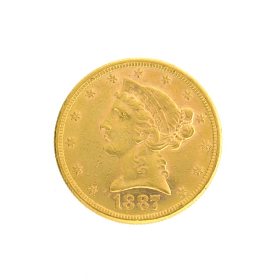 Extremely Rare 1887-S $5 U.S. Liberty Head Gold Coin - Great Investment