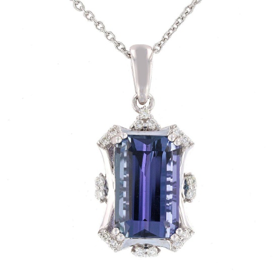 APP: 23k *9.46ct Tanzanite and 0.21ctw Diamond Platinum Pendant/Necklace (GIA CERTIFIED) (Vault_R7_2