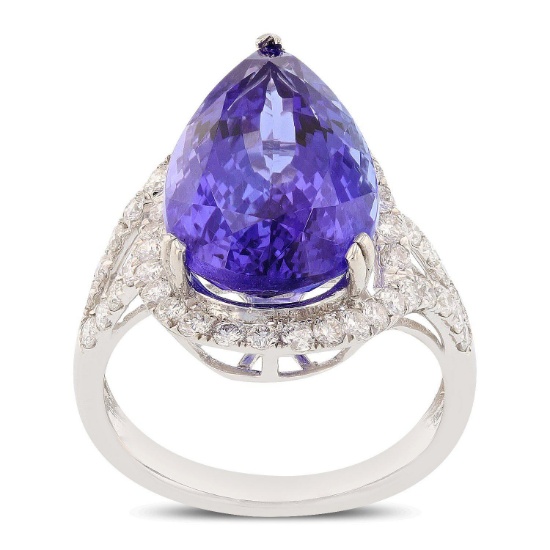 APP: 25.2k *9.41ct Tanzanite and 0.81ctw Diamond Platinum Ring (Vault_R7_21960)