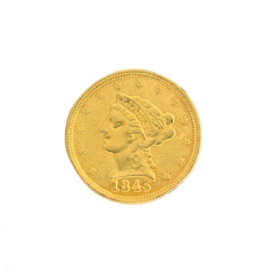 Extremely Rare 1845 $2.50 U.S. Liberty Head Gold Coin - Great Investment