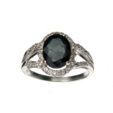 APP: 1.1k Fine Jewelry 2.27CT Blue Sapphire And Colorless Topaz Platinum Over Sterling Silver Ring