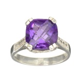 Fine Jewelry Designer Sebastian 3.53CT Square Cushion Cut Amethyst And Sterling Silver Ring