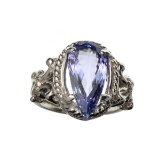 APP: 16.3k 14 KT. White Gold 5.02CT Pear Cut Tanzanite And 0.10CT Round Cut Diamond Ring