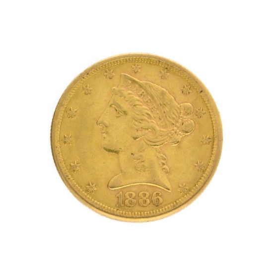 Extremely Rare 1886-S $5 U.S. Liberty Head Gold Coin