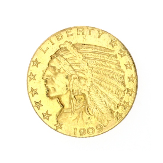 Extremely Rare 1909-D $5 U.S. Indian Head Gold Coin